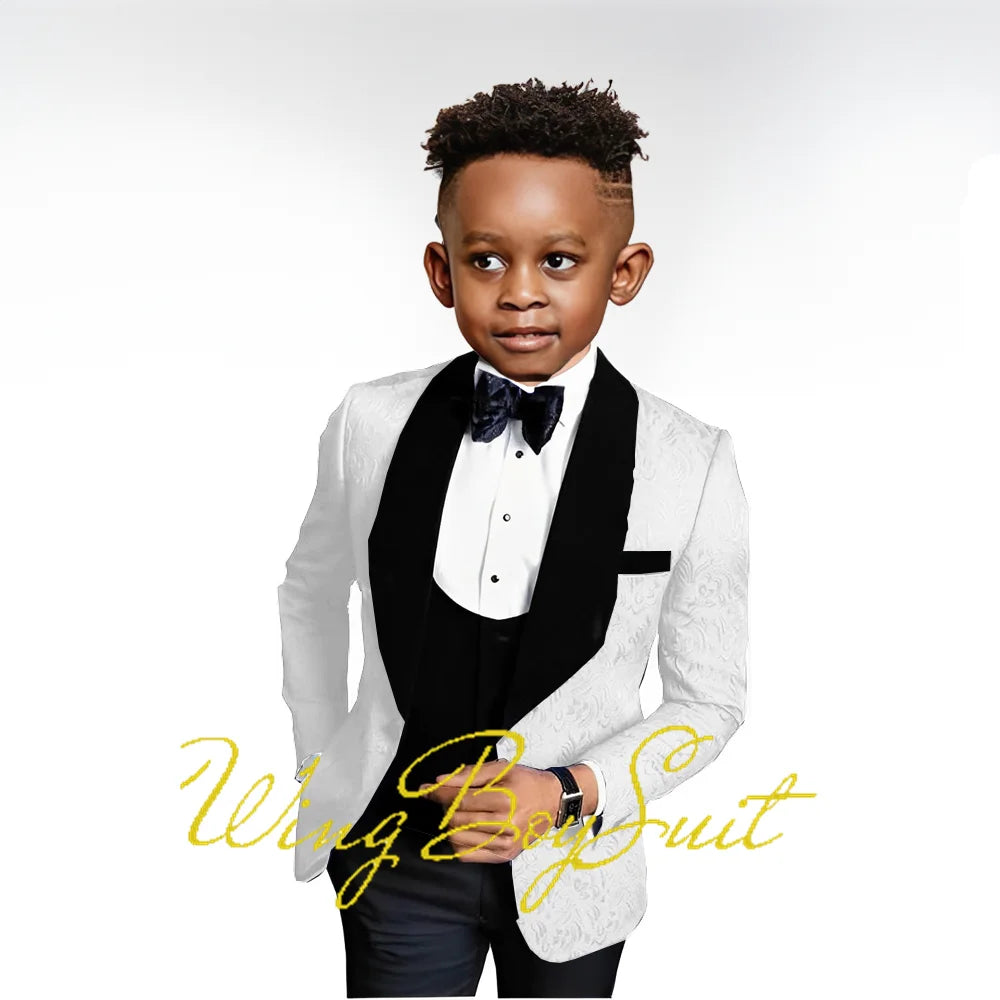 2023 New Boys Suit Wedding Tuxedo Three-piece Suit Floral Jacket Pants Vest Formal Party Kids Clothes
