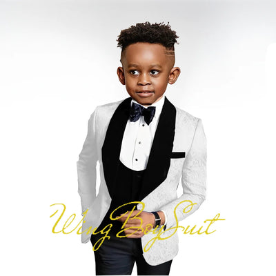 2023 New Boys Suit Wedding Tuxedo Three-piece Suit Floral Jacket Pants Vest Formal Party Kids Clothes