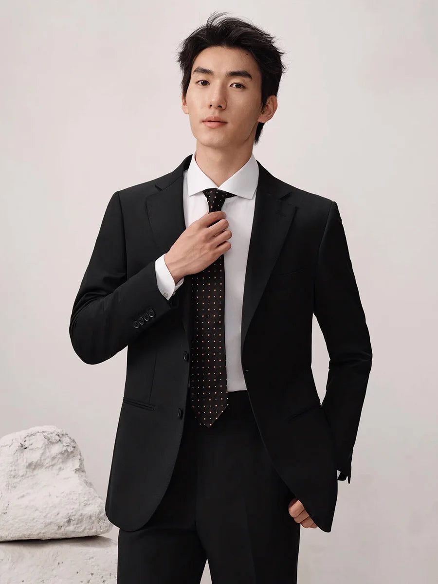 100% Wool Luxury Black Mens Suits Set Casual Businessman Daily Wear Fashion Wedding Groom Formal Suit Blazer + Pant Slim Fit 54