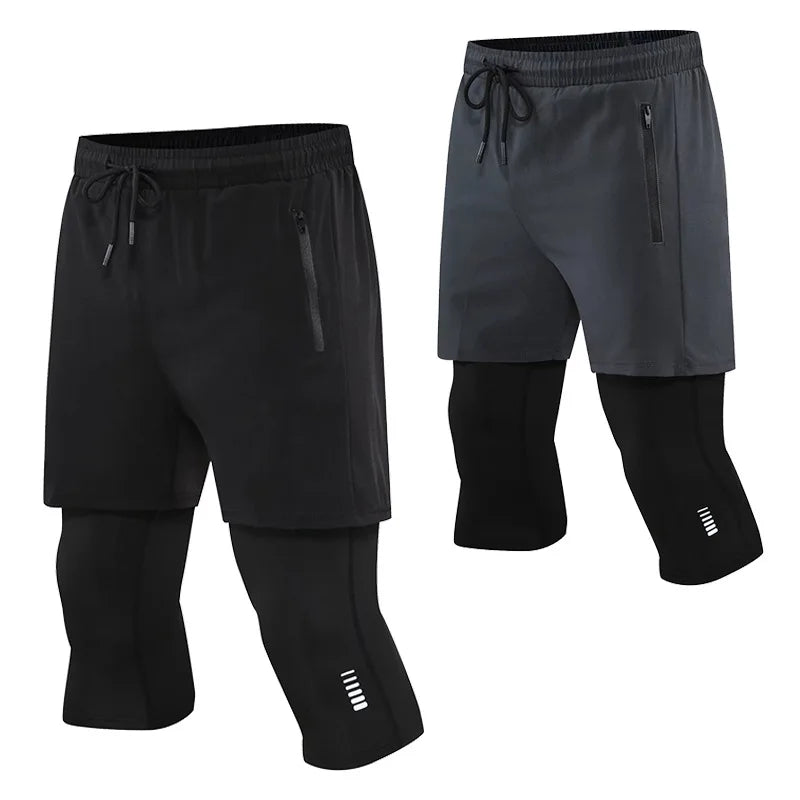 New Men Run Trouser 2 In 1 Double Layer Pant Tight Two Piece Running Training Gym Sweatpant With Pockets Running Trousers