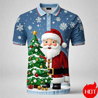Funny 3D Cute Santa Claus Xmas Printed Polo Shirt For Men Happy Christmas Tee Merry Christmas Graphic Shirts & Blouses POLO Tops