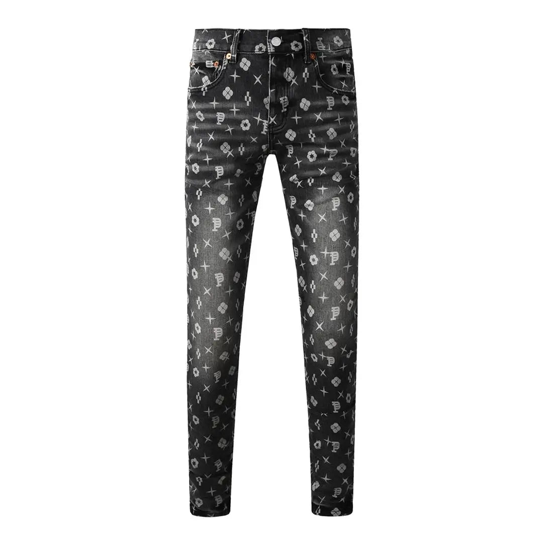 Americans  Retro High Street Men's Jeans New Trendy Low Rise Skinny Denim Pants Pleated Ripped Hold Trousers