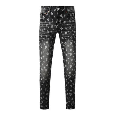 Americans  Retro High Street Men's Jeans New Trendy Low Rise Skinny Denim Pants Pleated Ripped Hold Trousers