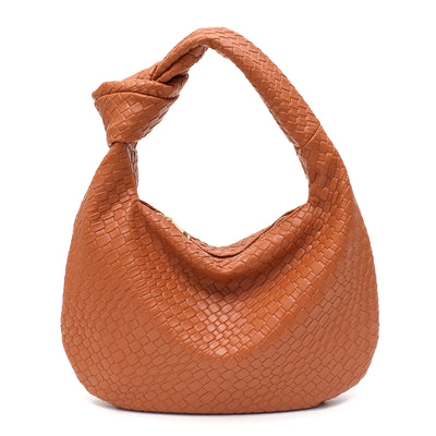 CEZIRA Women Classic Fashion Woven Embossed Hobo Soft PU Vegan Leather Knotted Strap Small Top-handle Shoulder Bag Casual Daily
