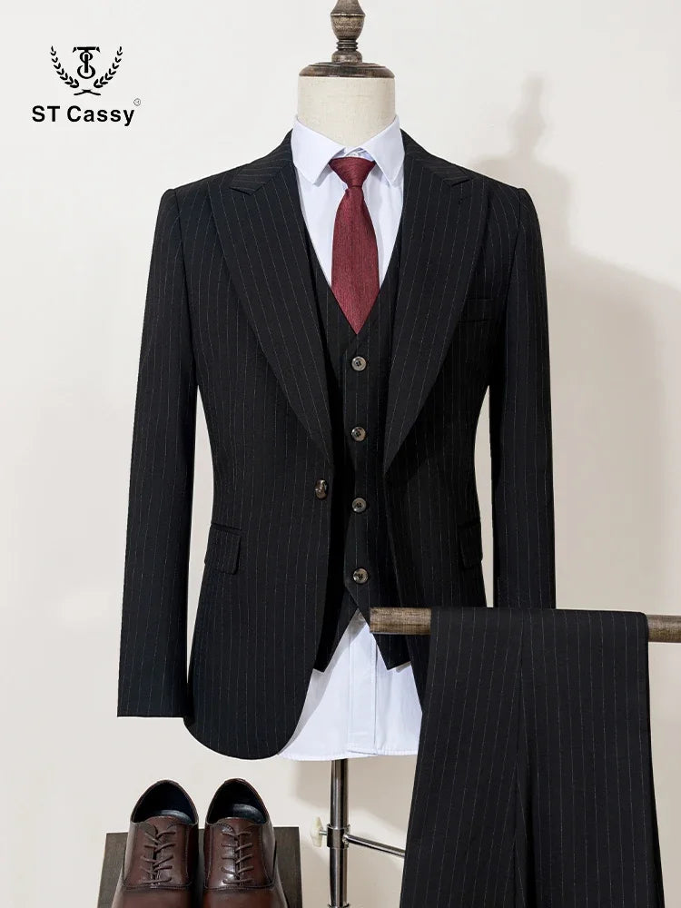 ST Cassy high-quality blue striped suits for men slim fit luxurious and elegant men's business suit 3-piece set full men's suit