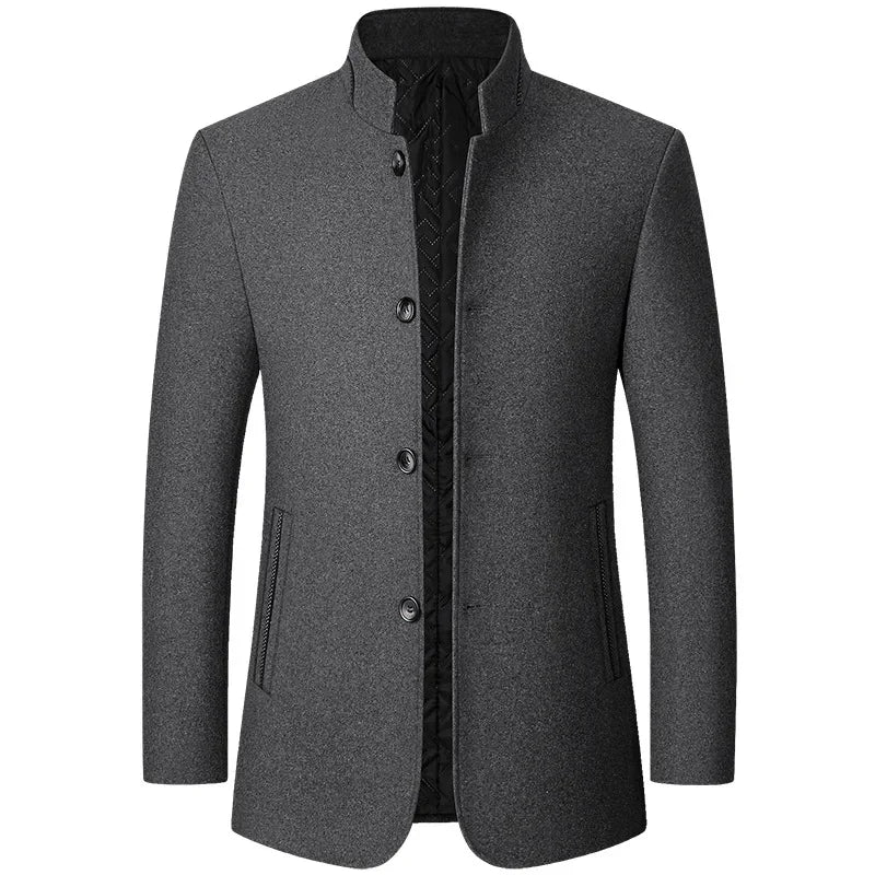 New Winter Men Cashmere Blazers Suits Jackets Woolen Blends Stand-up Collar Business Casual Suits Coats Male Slim Blazers Coats