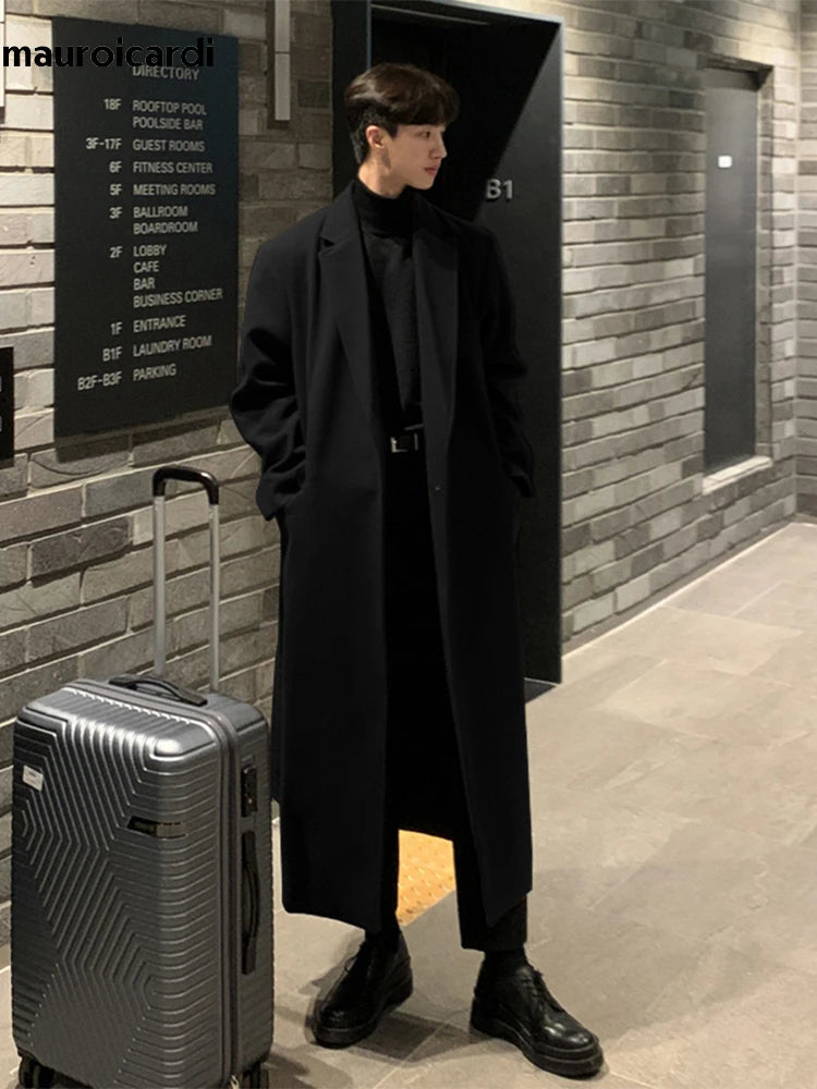 Mauroicardi Autumn Winter Long Casual Brown Black Soft Thick Warm Woolen Coat Men Sashes Luxury Designer Plus Size Overcoat 5XL