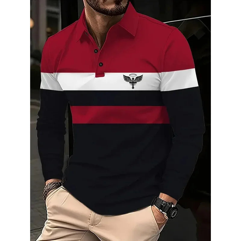 Classic minimalist striped long sleeved men's polo fashion autumn and winter casual golf oversized sport pullover men's Clothing