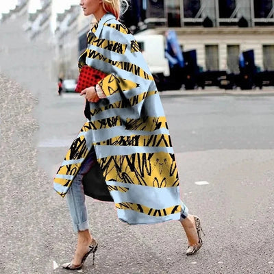 2025 Autumn/Winter New Women's Flare Sleeve Jacket Loose-Fit Printing Long-Sleeve Coat Windbreaker For Juniors Fashion