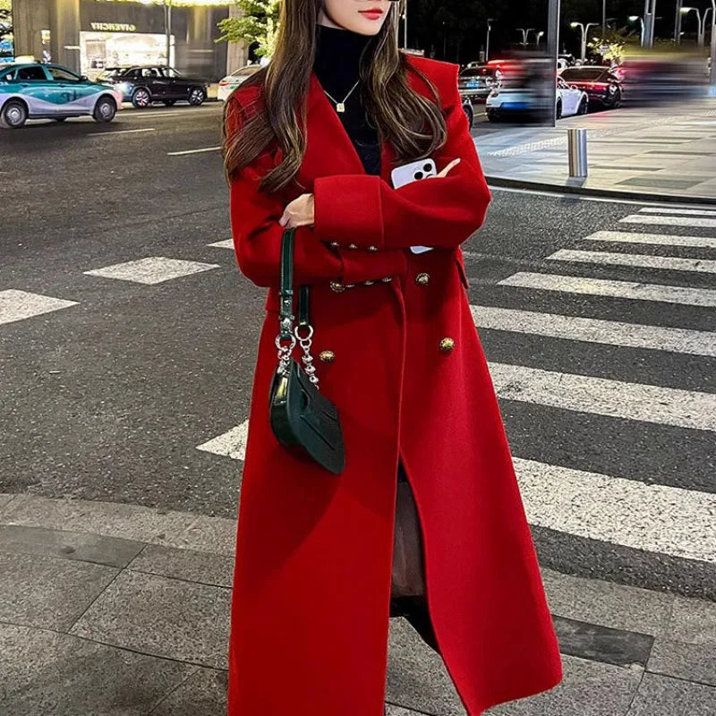 Wool Trenchcoat 2024 New Autumn Winter Chic Jacket Women's Overcoat Korean Loose Mid-Length Double-Breasted Wool Coat