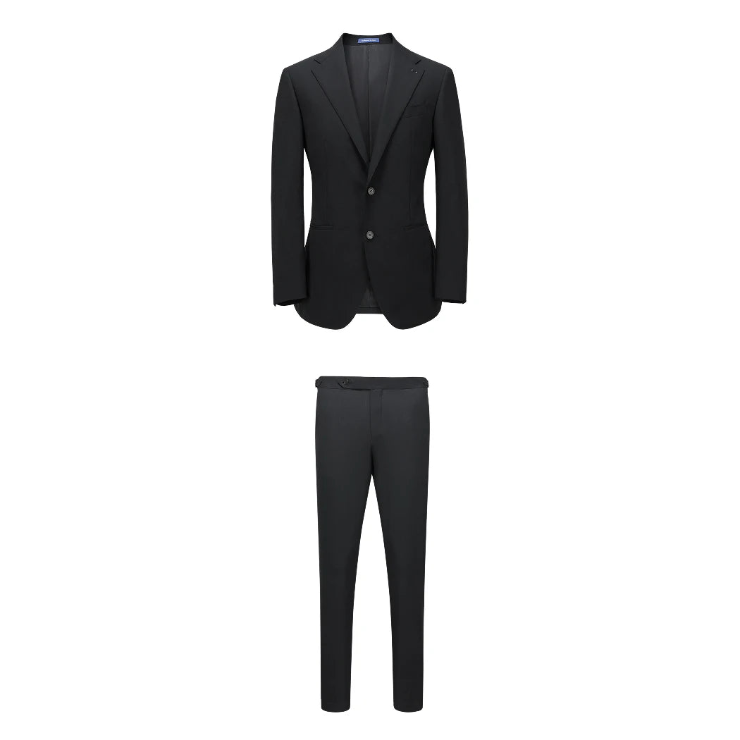 Men's Black 97% Wool Suit Set - Easy Care Business & Wedding Blazer with Dress Pants, Versatile Office-to-Event Formal Attire