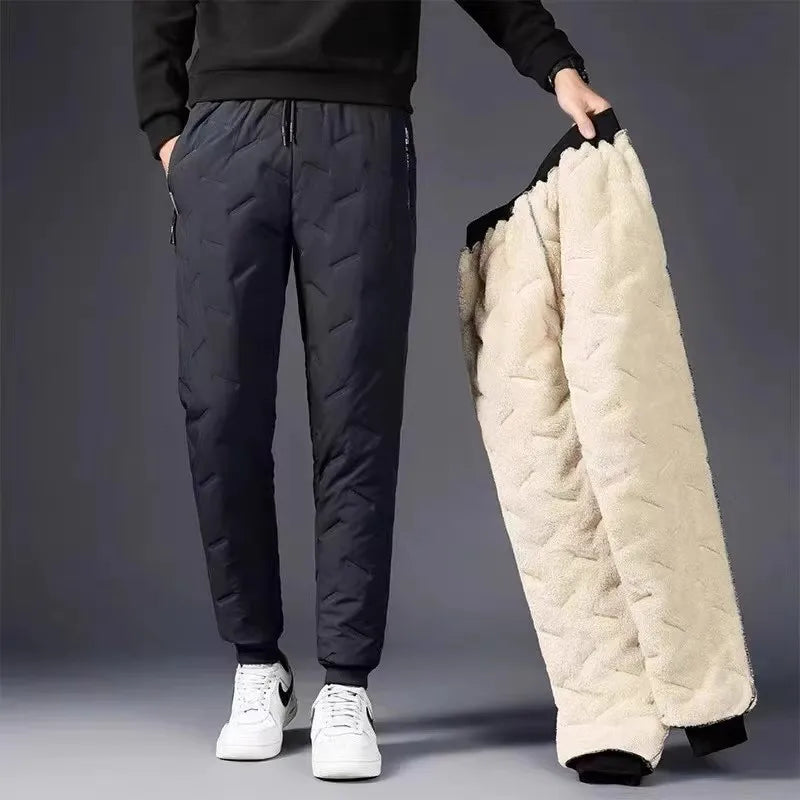 Men's Thiened Lamb Velvet Cotton Pants Autumn Winter Casual Warm Windproof Trousers for Working Outdoor Long Loose Fit Jeans