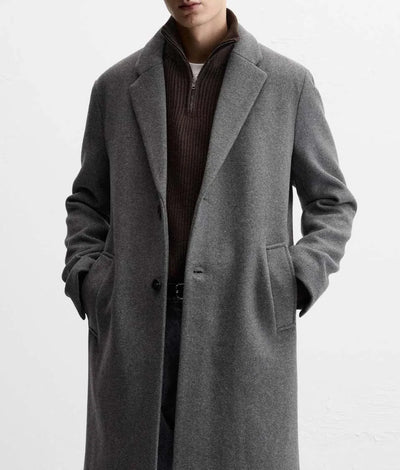 European and American men's medium and long 40% wool woolen gray suit collar woolen coat men