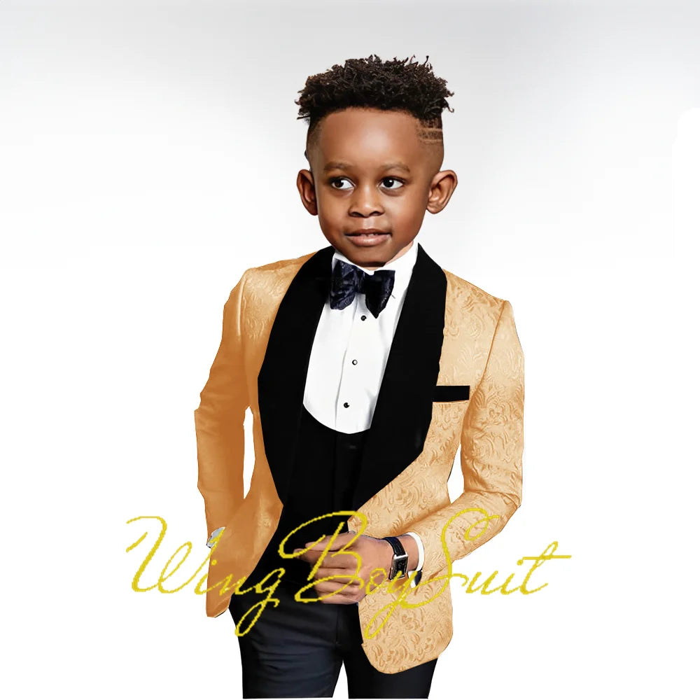 2023 New Boys Suit Wedding Tuxedo Three-piece Suit Floral Jacket Pants Vest Formal Party Kids Clothes