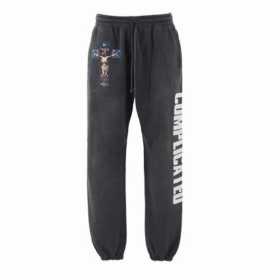 High Street Retro Fall Winter Hip Hop Casual Pants Washed Graffiti Printed Men Women Bunch Leg Saint High Quality Sweatpants