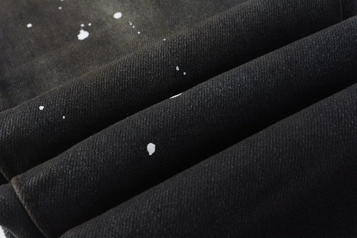 High Street Ripped Black American Jeans Paint Brand 9036 Pants for Women Fashionable Casual Torn Denim Skinnies