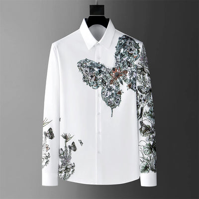 Autumn and winter fashion shirts floral button black and white shirts casual menswear clothing shirts social party luxury new