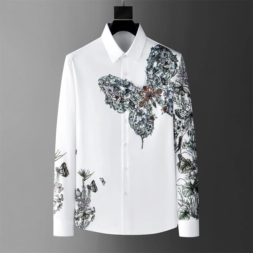 Autumn and winter fashion shirts floral button black and white shirts casual menswear clothing shirts social party luxury new