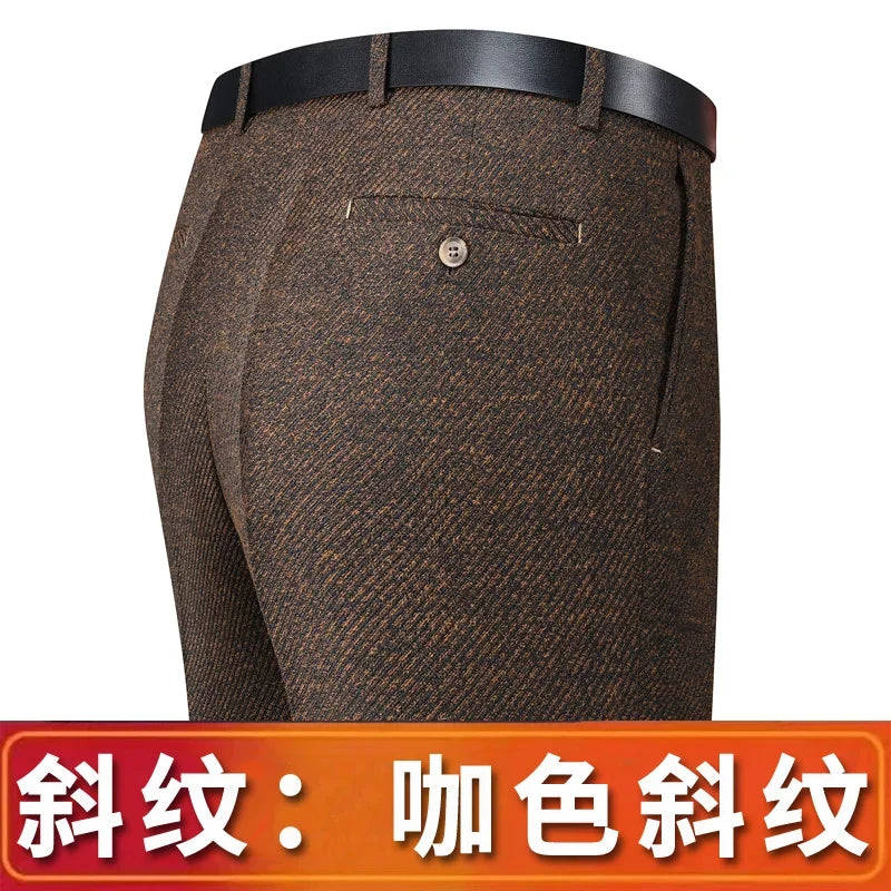 Autumn and Winter Men Thick Woolen Cloth Suit Pants Casual Straight Drape Korean Fashion Business Trousers Male Clothing Q78