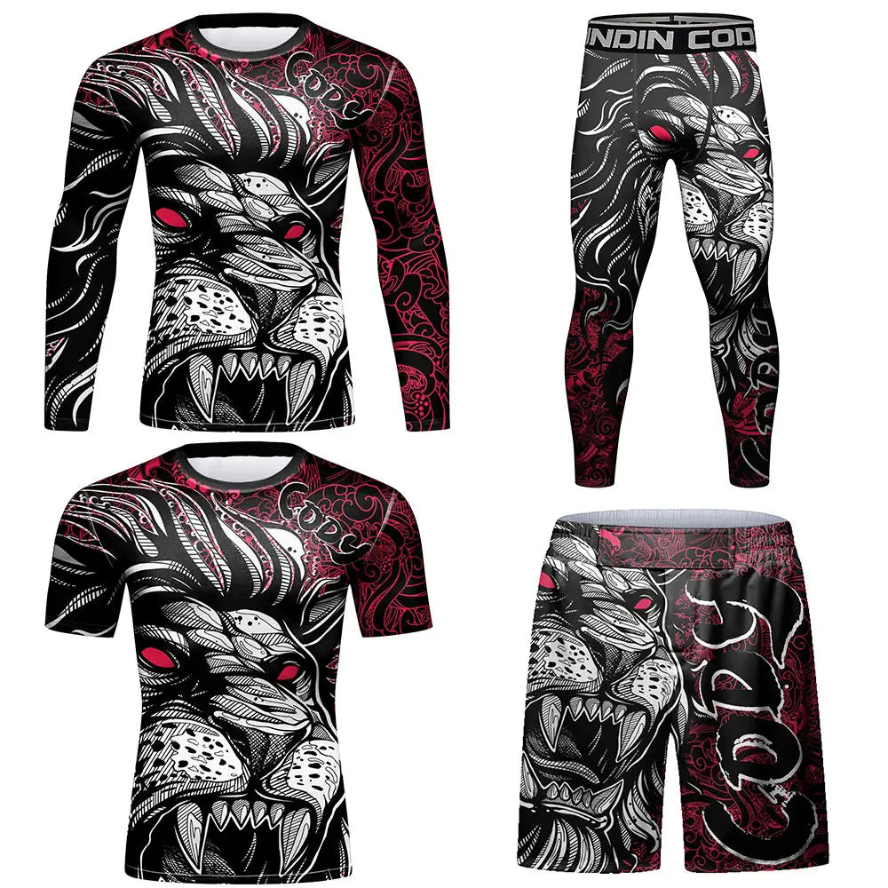 Rush Guard Jiu jitsu MMA Compression T-Shirt+Pant Suit Muay Thai Shorts Bjj Boxing Rashguard Men's Grappling Kickboxing Clothing