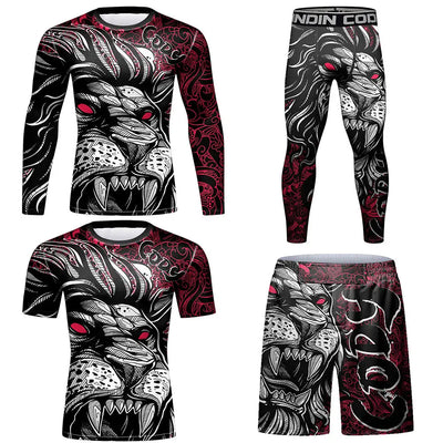 Rush Guard Jiu jitsu MMA Compression T-Shirt+Pant Suit Muay Thai Shorts Bjj Boxing Rashguard Men's Grappling Kickboxing Clothing
