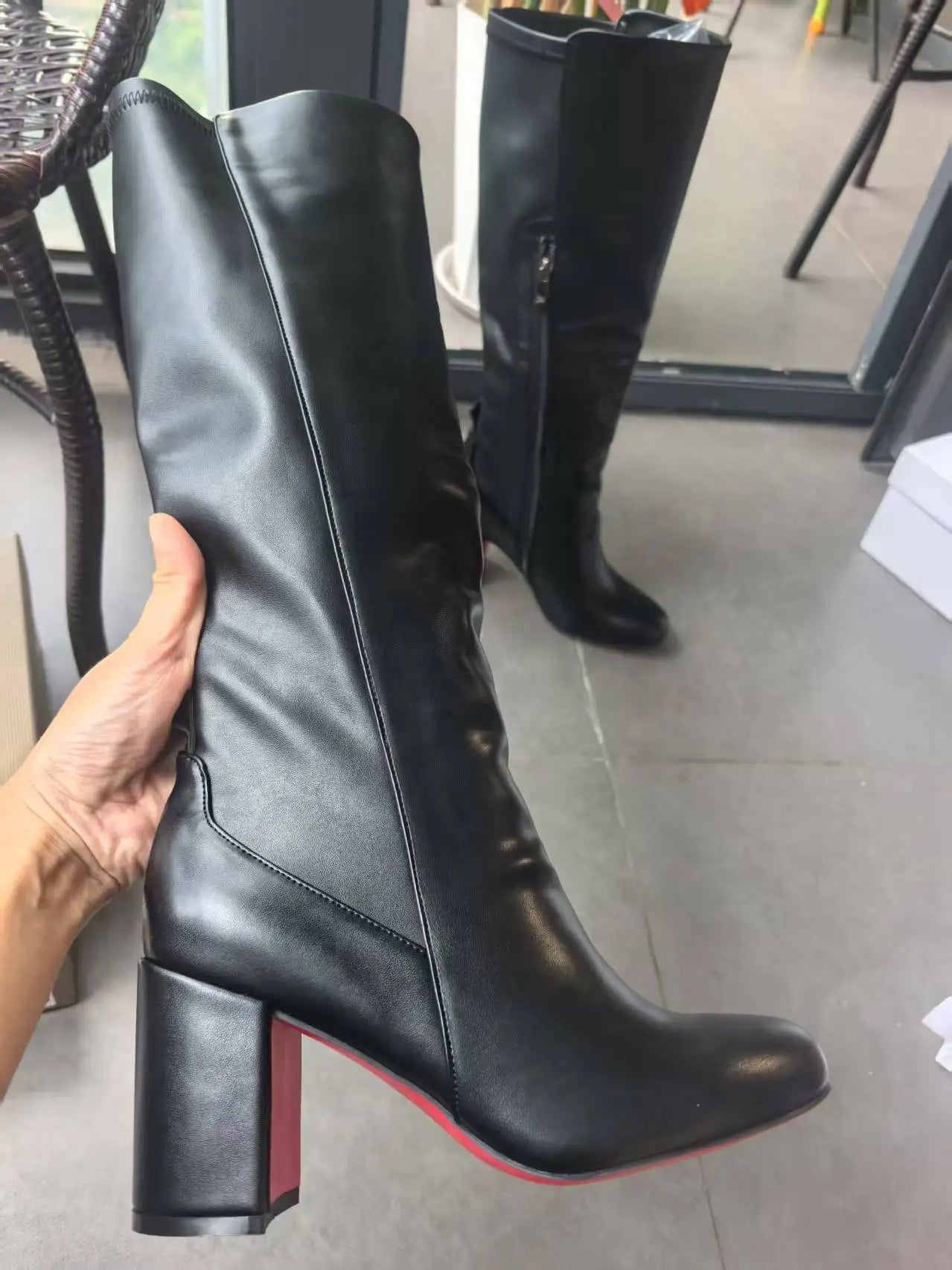 Suede Winter Long Booties Sexy Round Toe Flannel Boats Zipper Leather Knee-High Boots Women High Heel Designer Style Botas Mujer