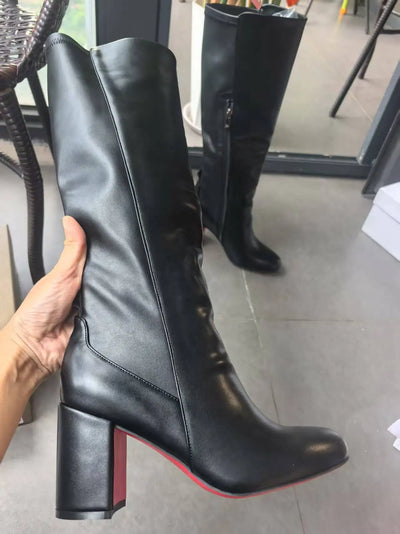 Suede Winter Long Booties Sexy Round Toe Flannel Boats Zipper Leather Knee-High Boots Women High Heel Designer Style Botas Mujer