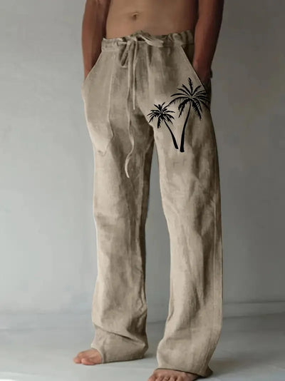 Vintage Coconut Tree Sunset Print men's New Winter Pants Fashion men's Sweatpants Men's Loose Casual Pocket Pull Rope Sweatpants