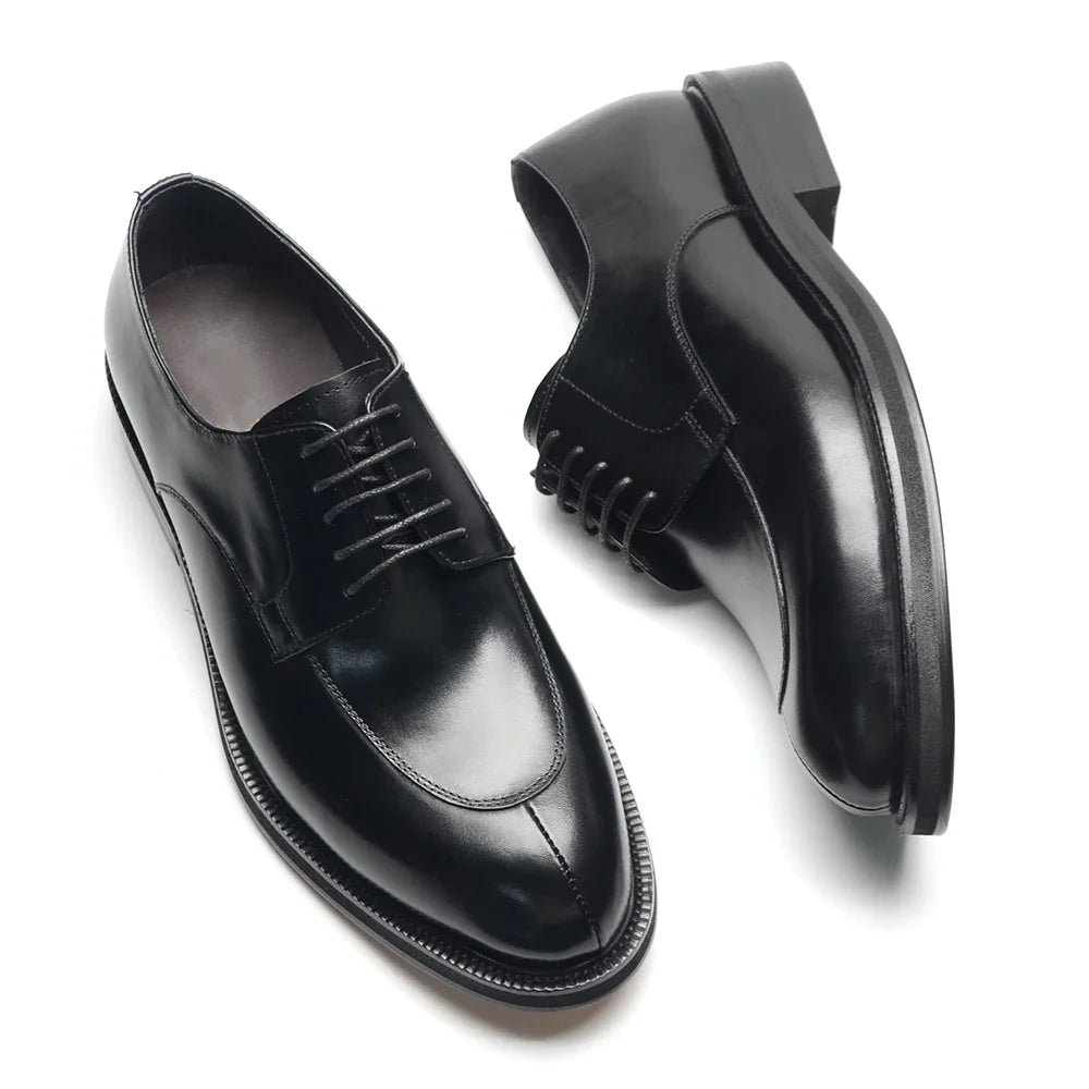 Classic Italian Luxury Brand Men's Elegant Black Dress Shoes Authentic Genuine Leather Lace Up Oxfords Business Social Footwear