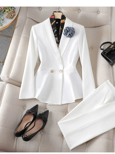 New High Quality Autumn Formal Women's Suit Fashion Long Sleeve Blazer Coat + Straight Pants Trousers Office Lady Two piece Set