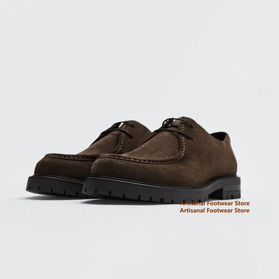 Brown Suede Derby Shoes Thick-Soled Lace-Up Casual Shoes Men's Leather Dress Shoes Office Formal Shoes Men's Leather Shoes