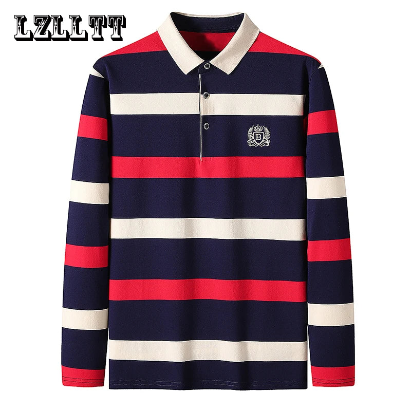 Spring Men Polo Shirt Cotton Long Sleeve Stripe Polo Shirt Men Autumn Embroidery Casual Fashion Polo Shirt Business T-shirts Men
