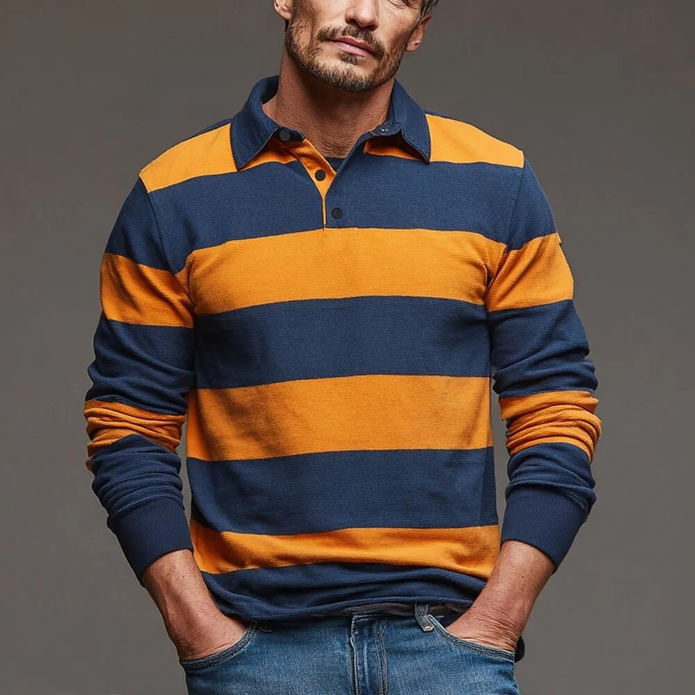 Men's Striped Rugby Long Sleeve Polo Collar Business Casual Outdoor Street Dailywear 3D Print Spring Fall Shirts Men's Clothing