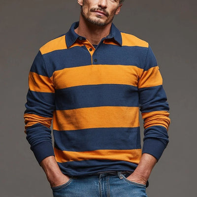 Men's Striped Rugby Long Sleeve Polo Collar Business Casual Outdoor Street Dailywear 3D Print Spring Fall Shirts Men's Clothing
