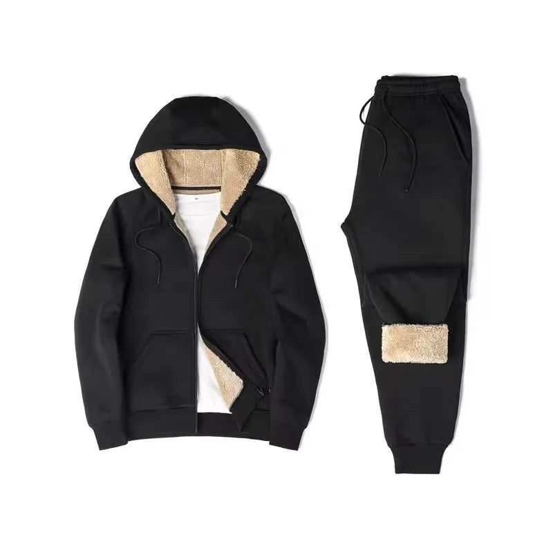 Men's Winter Lamb Velvet Sports Set Thiened Warmth Casual Sweatirt Pants Two-Piece Suit Long Sve Long Pants Leisure Wear