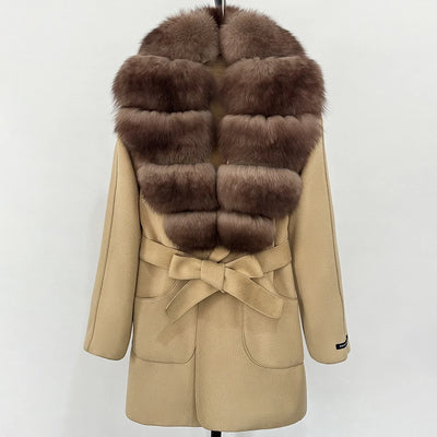Wool Blend Jacket Autumn Women Winter Fashion Real Fox Fur Collar European Fahsion Woolen Coat Natural Fur Collar Coat Female