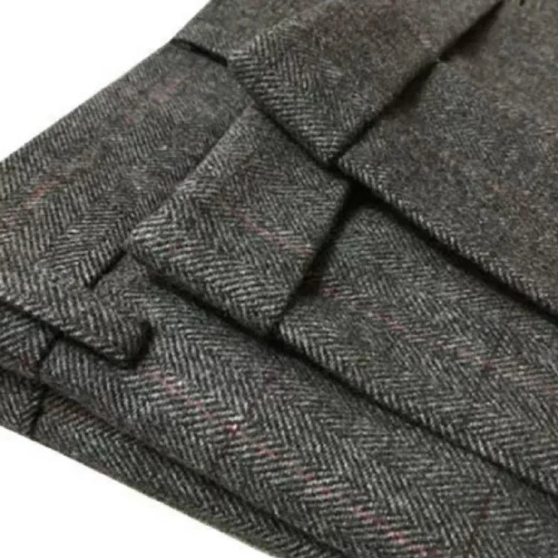 Autumn New Warm Wool Herringbone Casual Pants British Retro Woolen Loose Straight Pants for Men