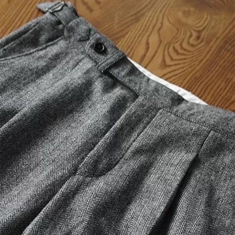 Vintage Naples Wool Herringbone Pants Autumn and Winter American-Style Coarse Twill British Slim-Fit Casual Pants