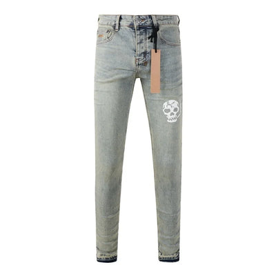 25fw High Street Men's Jeans Paint Hole Trend Low Rise Skinny Denim Pants Pleated Ripped Solid Trousers