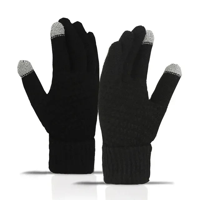 Winter Touch Screen Knitted Warm Glove Outdoor Anti Slip Cycling Driving Cold Proof Five Finger Glove Fashion Solid Glove Unisex