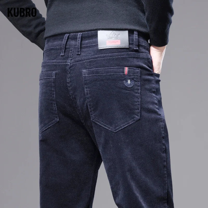 KUBRO High Quality Corduroy Fabric Men's Business Casual Trousers Autumn Korean Style Small Straight Slim Versatile Cargo Pants