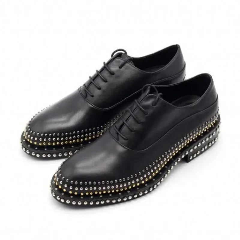 Handmade Rivets Brogue Shoes Wedding Dress Shoe Cow Genuine leather Men Oxfords  Plus Size 38-45