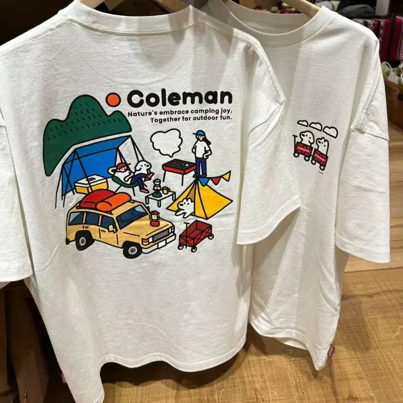 Fashion Brand's New Outdoor Cartoon 2025 Print Short Sleeve Summer 100_ Cotton T-Shirt Half Sleeve Men's and Women's Loose Top