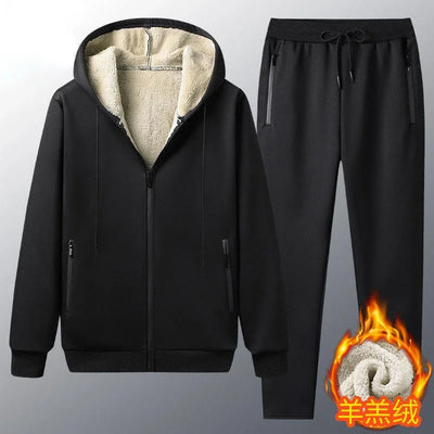 Winter Fleece Suit Men's Thickened Lamb Velvet Sports Comfortable Casual Suit Warm Clothes + Pants Winter Jacket Sweatpants