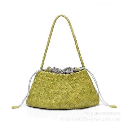Women Handwoven Shoulder Bag Korean Casual Trendy Large Capacity Handbag Soft PU Leather Ladies Tote Bag Summer Underarm Bags