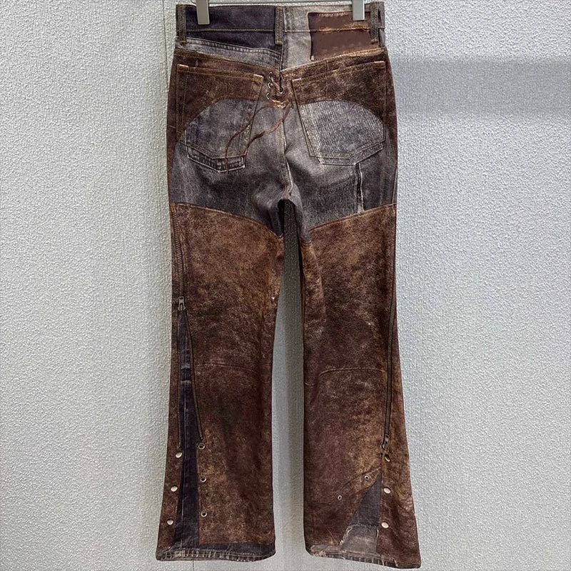 High-quality women's jeans new illusion print mid-rise straight-leg denim pants are trendy and loose-fitting 2591961