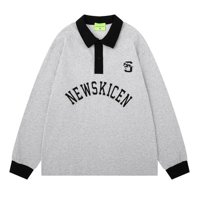 Letter Embroidery Spliced Polo Shirts Mens Autumn Streetwear Loose Long Sleeve Tee Man Tops