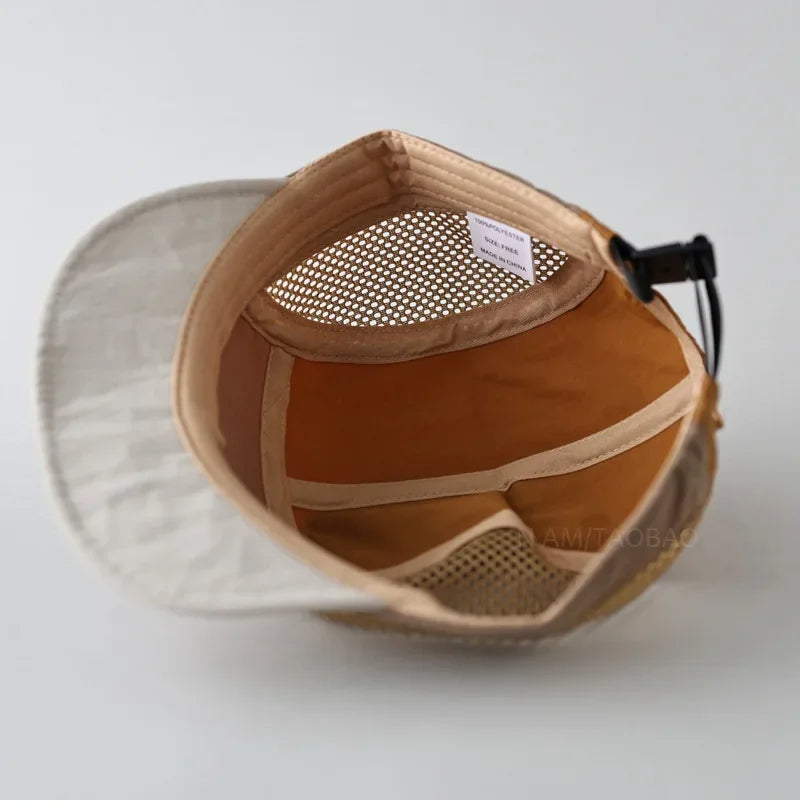 Custome Logo 5-Panel Baseball Cap For Men And Women Outdoor Breathable Mesh Flat Brim Sun Hat Hiking Camping Sports Snapback Hat