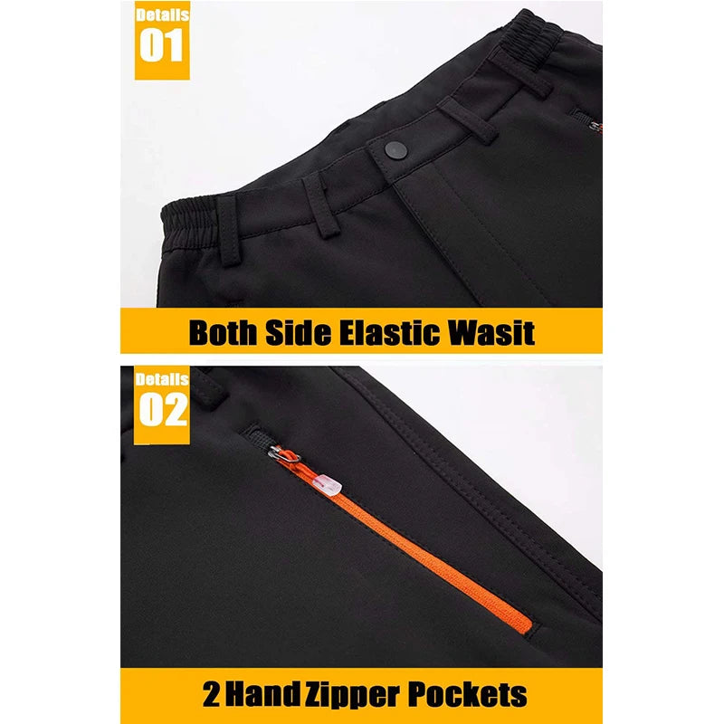 MAGCOMSEN Fleece Pants Men's Snow Ski Pants Windproof Shell Hiking Pants with 4 Zipper Pockets Winter Waterproof Trousers