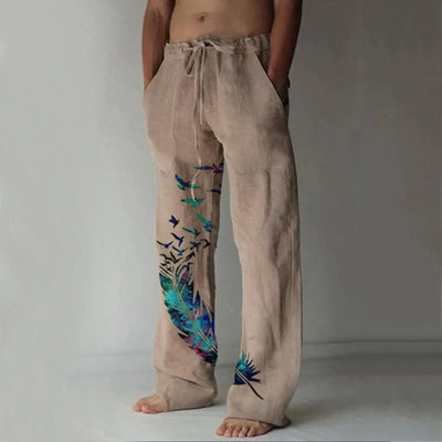 Men's Casual Print Dstring Trousers Comfortable Elastic Waist Long Pants Youth Faion Spor Straight Leg All Season